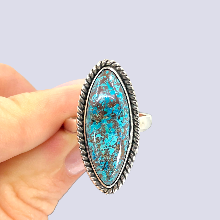 Sterling Silver Ring With Azurite Chrysocolla, Size 7