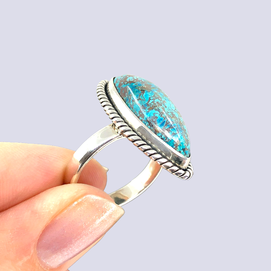 Sterling Silver Ring With Azurite Chrysocolla, Size 7