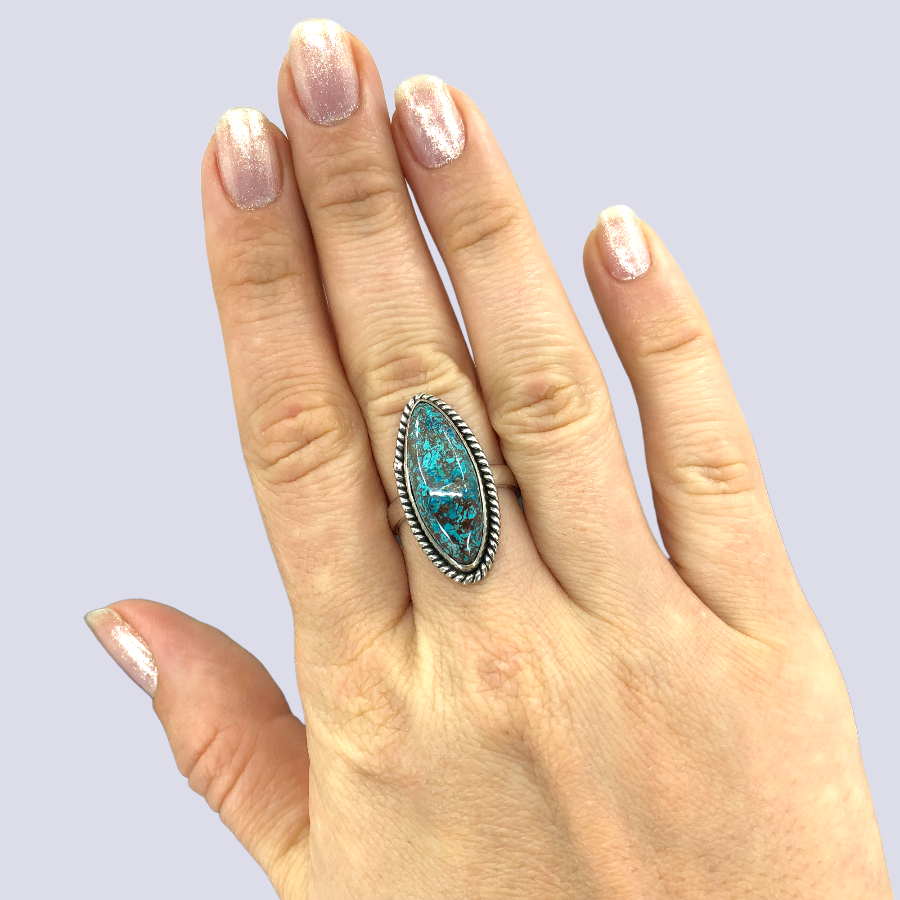 Sterling Silver Ring With Azurite Chrysocolla, Size 7