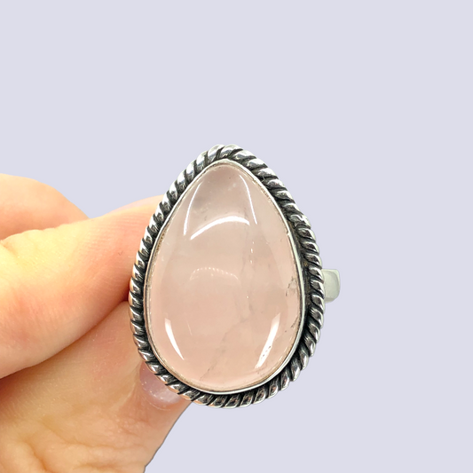 Sterling Silver Ring With Rose Quartz, Size 8