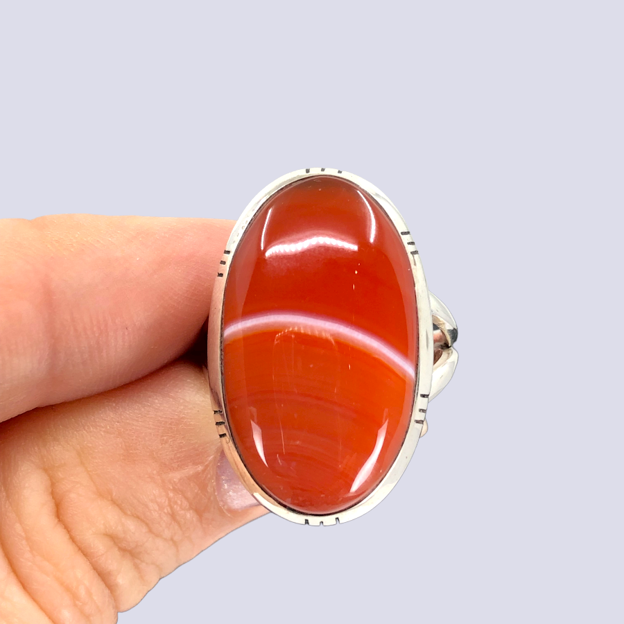 Sterling Silver Ring With Red Banded Agate, Size 6