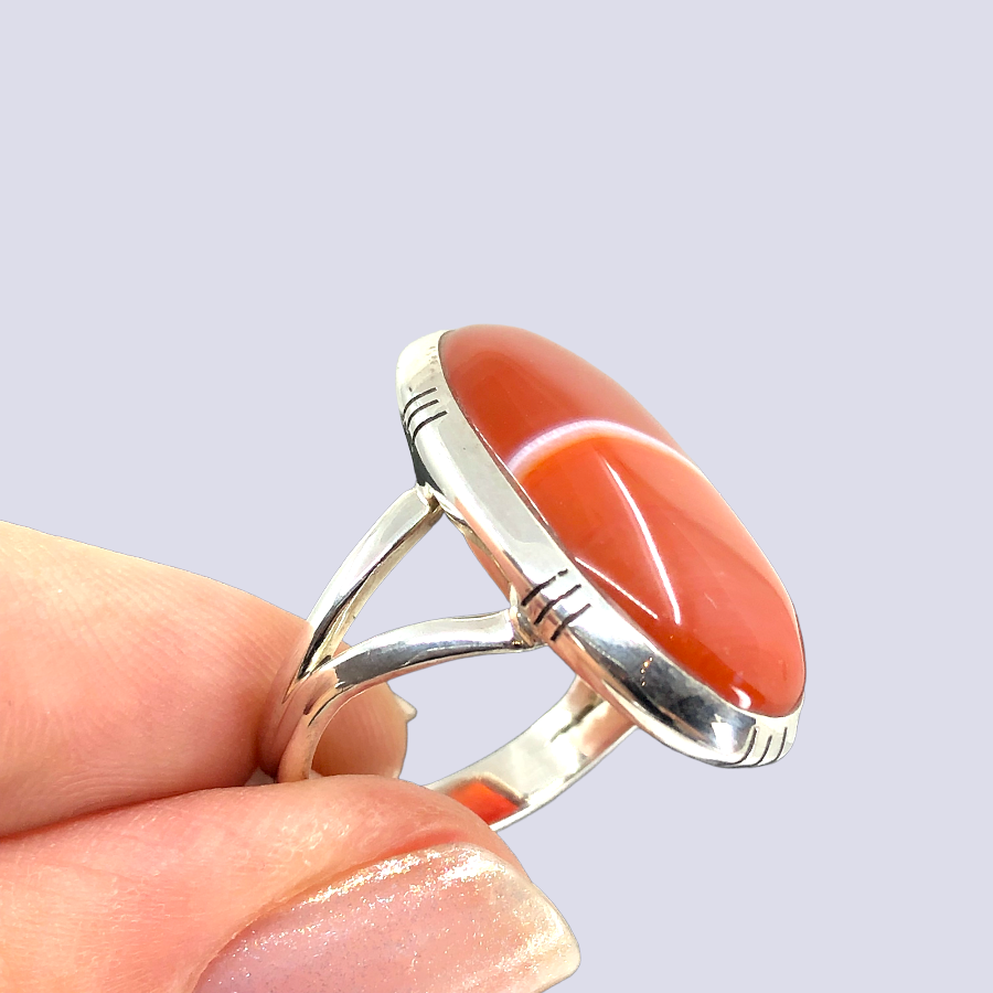 Sterling Silver Ring With Red Banded Agate, Size 6