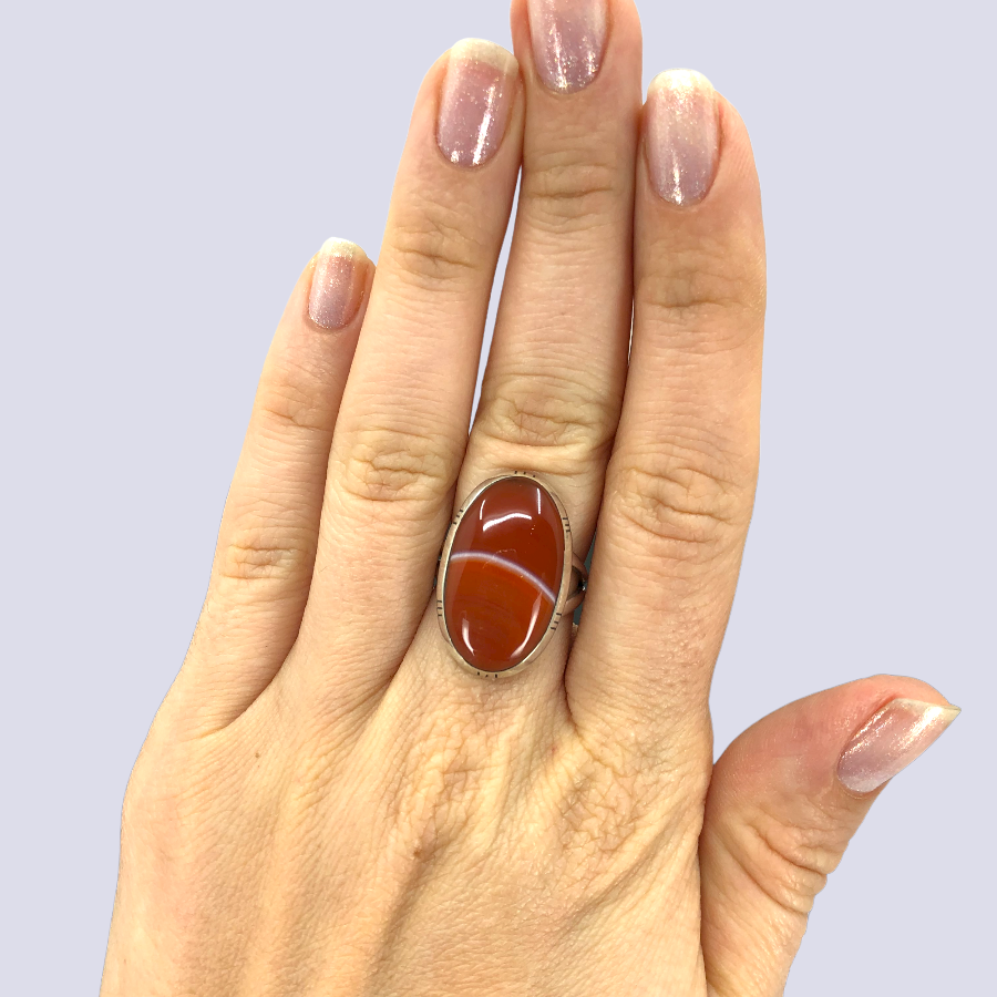 Sterling Silver Ring With Red Banded Agate, Size 6