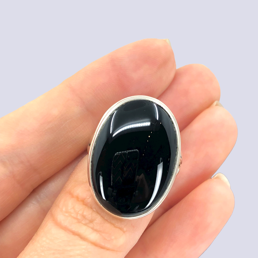 Sterling Silver Ring With Black Onyx, Size 8.5