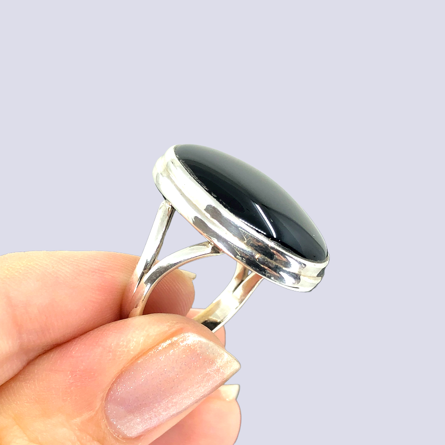 Sterling Silver Ring With Black Onyx, Size 8.5