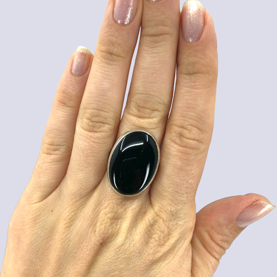 Sterling Silver Ring With Black Onyx, Size 8.5