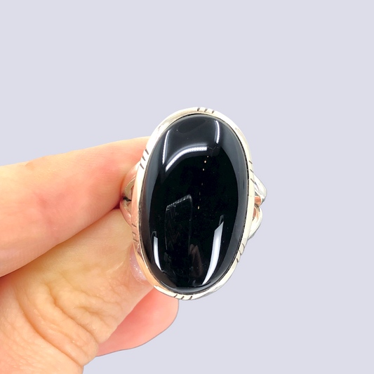 Sterling Silver Ring With Black Onyx, Size 8 
