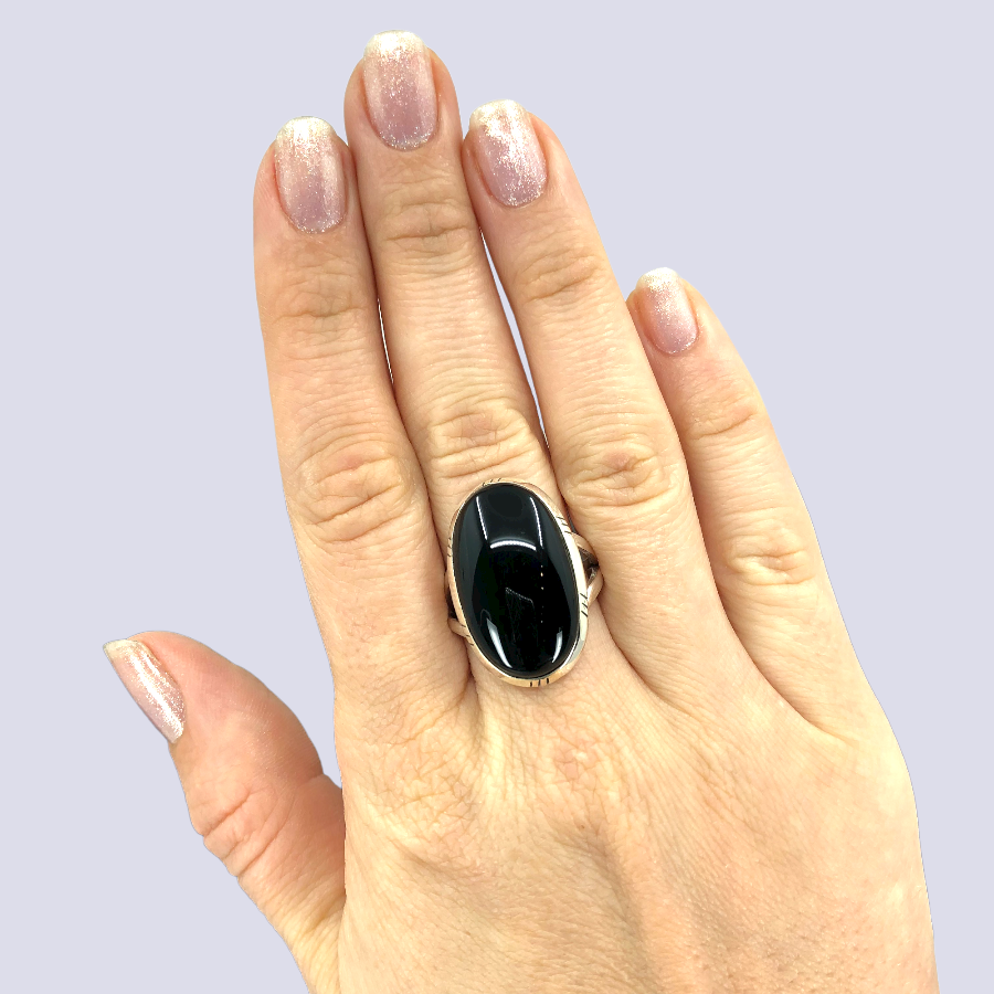 Sterling Silver Ring With Black Onyx, Size 8 