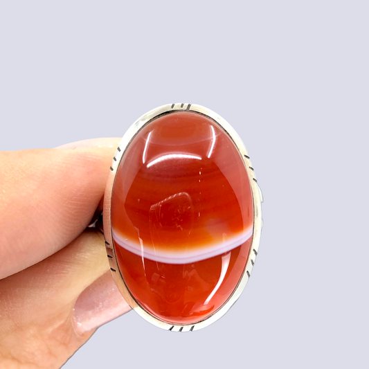 Sterling Silver Ring With Red Banded Agate, Size 6