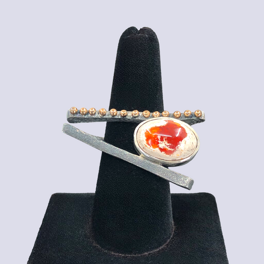 925 Oxidized Silver Ring With Mexican Fire Opal, Size 7,75