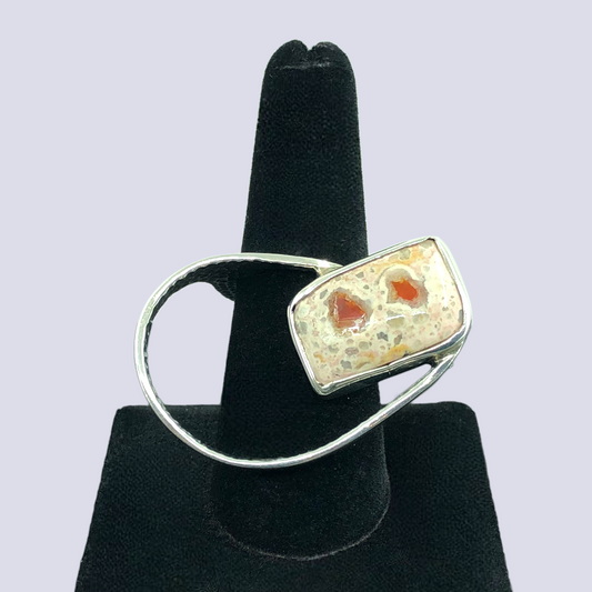 925 Oxidized Silver Ring With Mexican Fire Opal, Size 7