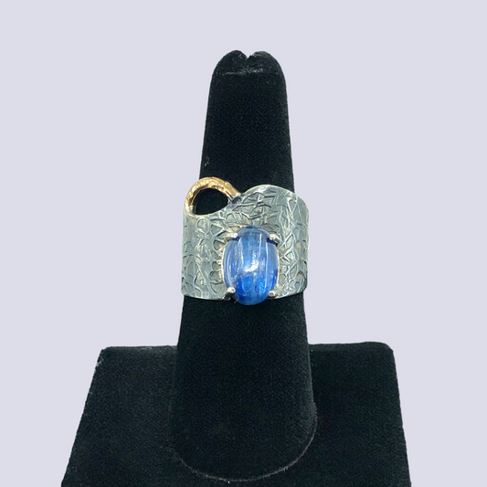 925 Oxidized Silver Ring With Kyanite, Size 7.5