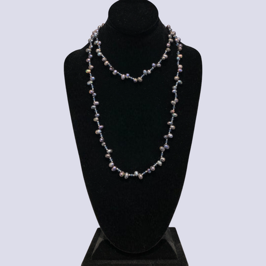 Uncommon Necklace Featuring Dark Blister Pearls And Beads, 42"