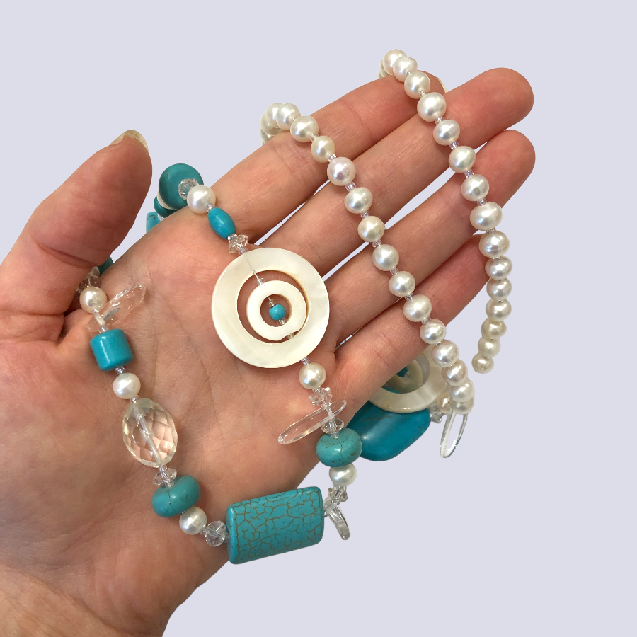 Turquoise Evil Eye Pearl Beaded Necklace