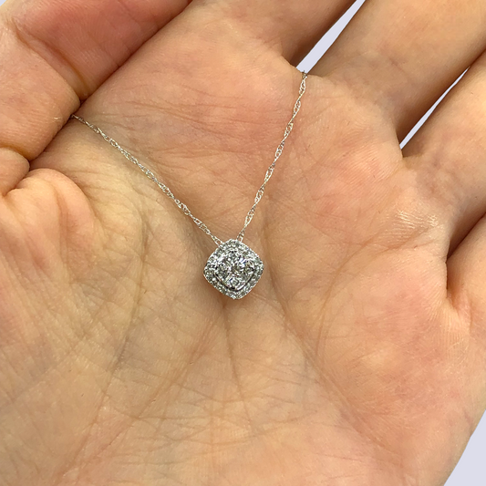 Rhombus Shape Necklace With Diamonds Accented in 10K White Gold