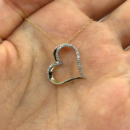 10K Yellow Gold Heart Shape Necklace With Diamonds
