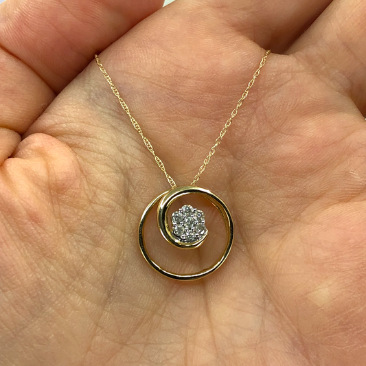 10K Yellow Gold Swirl Shape Necklace With Diamonds