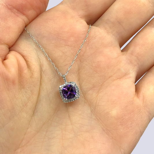 Amethyst and Diamond Accented Birthstone Pendant in 10K White Gold