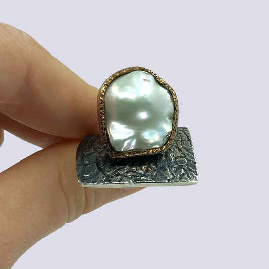 925 Sterling Silver Ring With Baroque Pearl, Size 8