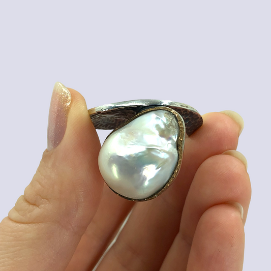 925 Sterling Silver Ring With Baroque Pearl, Size 8.5