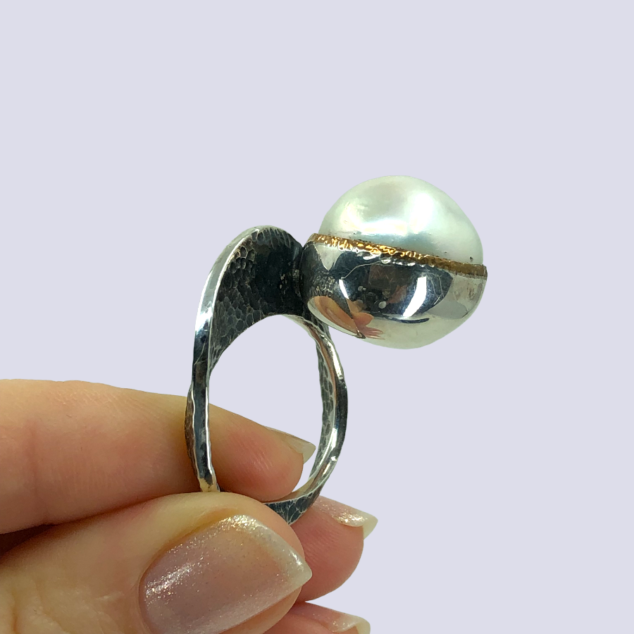 925 Sterling Silver Ring With Baroque Pearl, Size 8.5