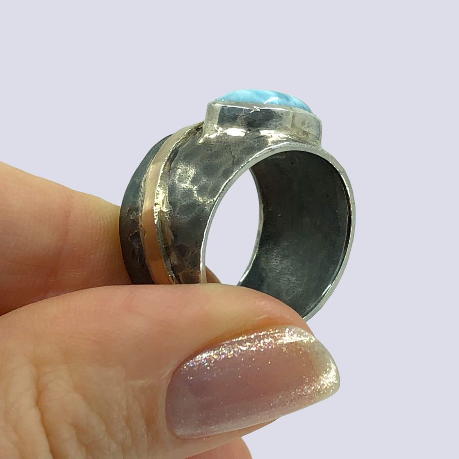 925 Oxidized Silver Ring With Larimar, Size 8.5