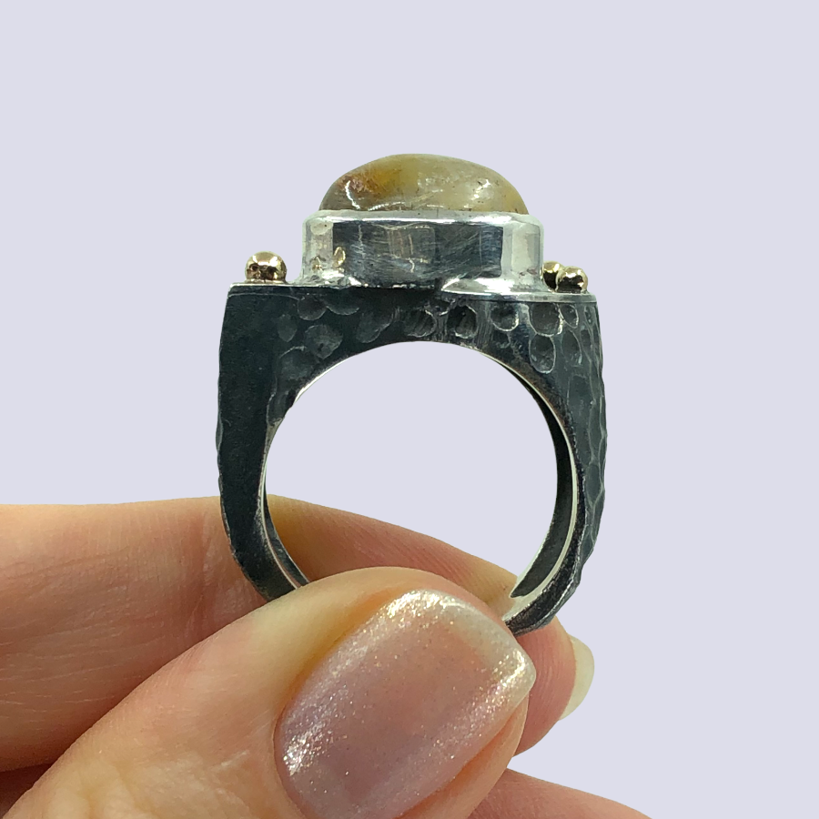 925 Oxidized Silver Ring With Rutilated Quartz, Size 8