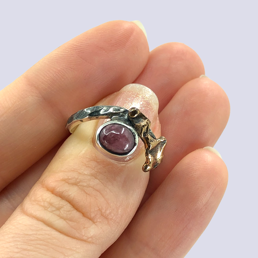 925 Oxidized Silver Ring With Pink Tourmaline, Size 7.5