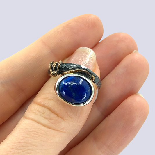 Oxidized 925 Silver Ring With Lapis Lazuli, Size 6.5
