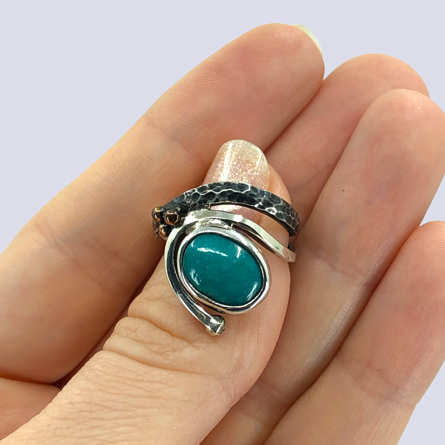 925 Oxidized Silver Ring With Turquoise, Size 6