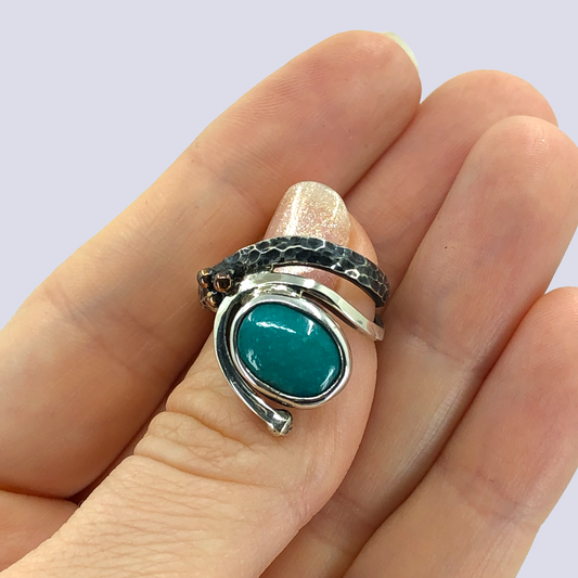 925 Oxidized Silver Ring With Turquoise, Size 6