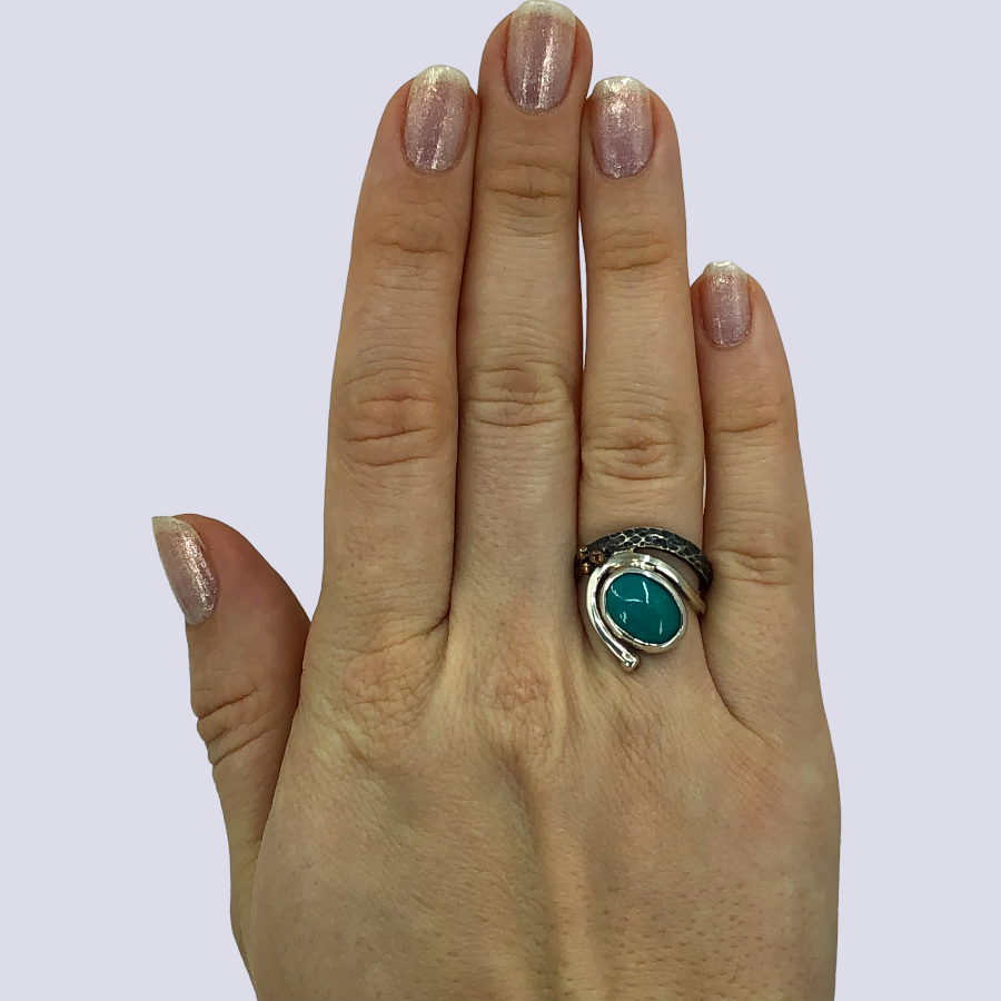 925 Oxidized Silver Ring With Turquoise, Size 6