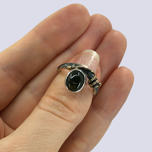 925 Oxidized Silver Ring With Dark Brown Tourmaline, Size 6