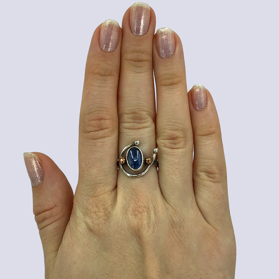 925 Oxidized Silver Ring With Blue Kyanite, Size 7