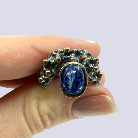 925 Oxidized Silver Ring With Blue Kyanite, Size 6.5