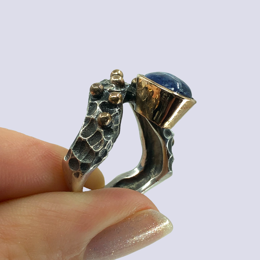 925 Oxidized Silver Ring With Blue Kyanite, Size 6.5