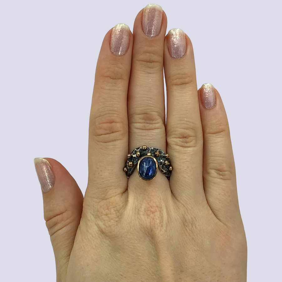 925 Oxidized Silver Ring With Blue Kyanite, Size 6.5