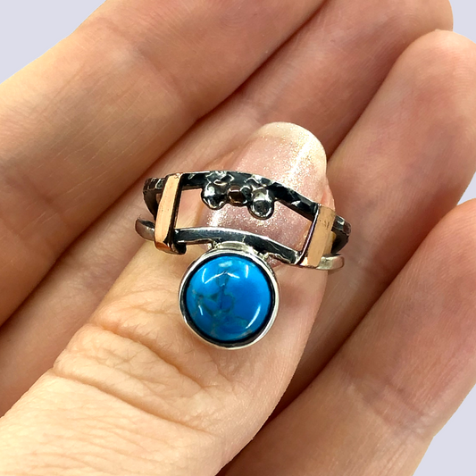 925 Oxidized Silver Ring With Turquoise, Size 7.5