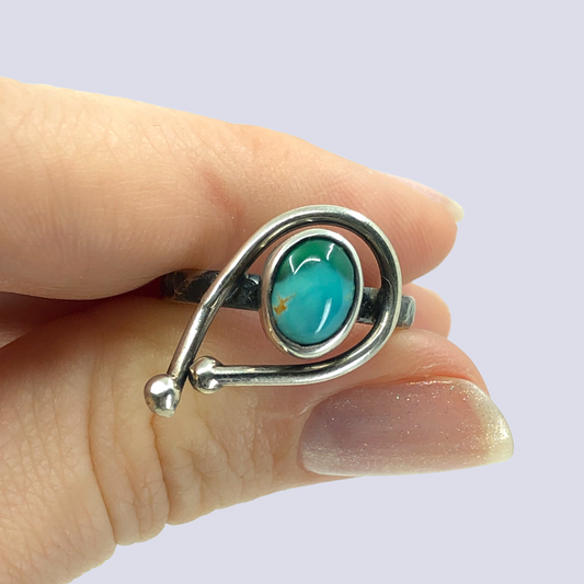 925 Oxidized Silver Ring With Turquoise, Size 7