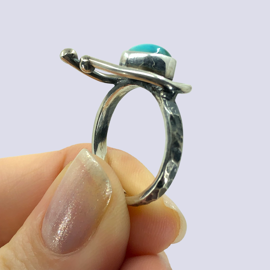 925 Oxidized Silver Ring With Turquoise, Size 7