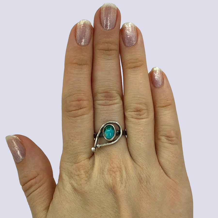 925 Oxidized Silver Ring With Turquoise, Size 7