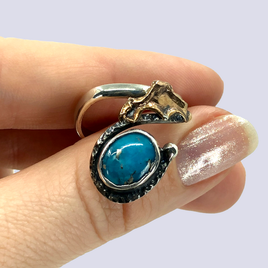 925 Oxidized Silver Ring With Turquoise, Size 7