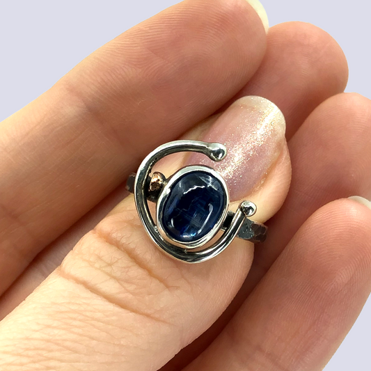 925 Oxidized Silver Ring With Kyanite, Size 7