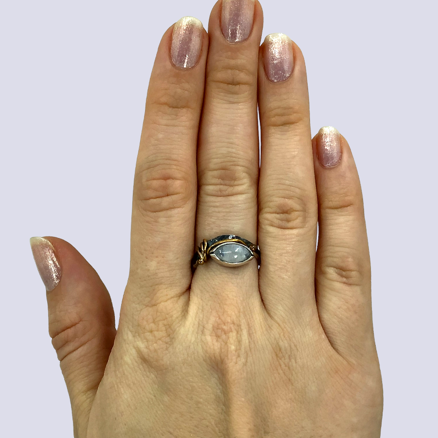 925 Oxidized Silver Ring With Moonstone, Size 7