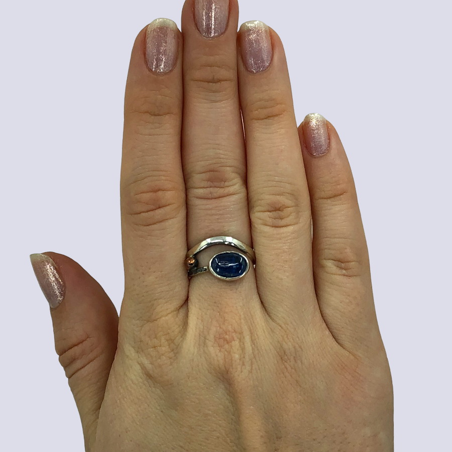 925 Oxidized Silver Ring With Kyanite, Size 6