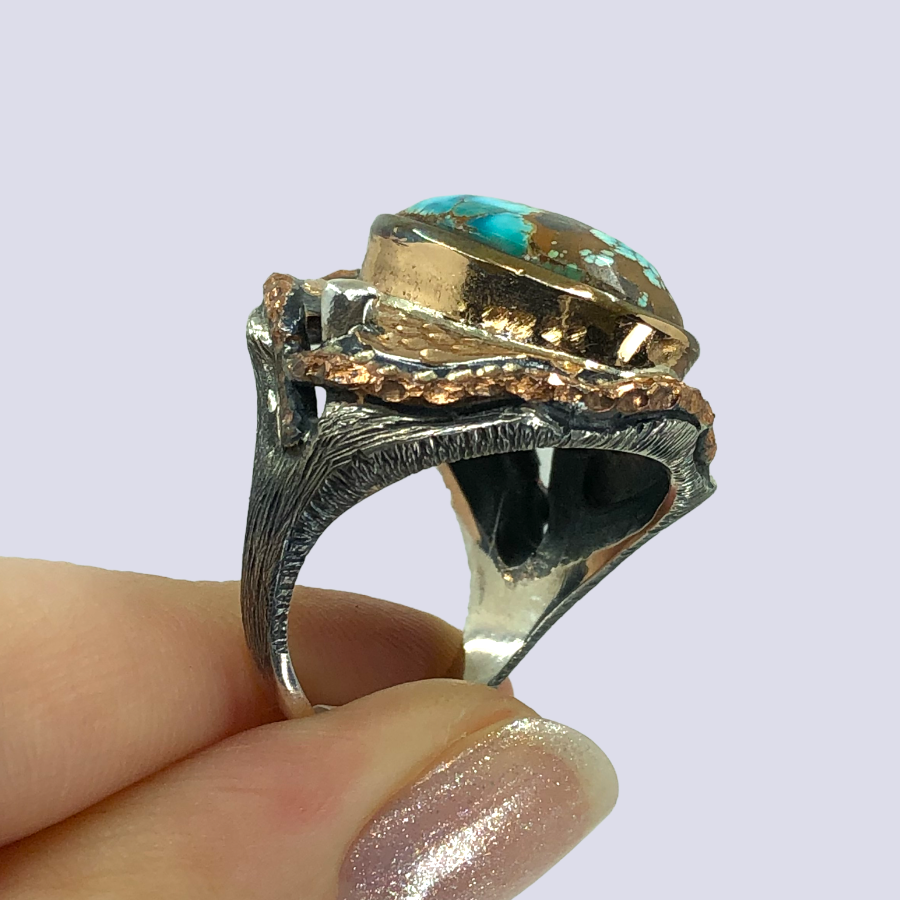 925 Oxidized Silver Ring With Turquoise, Size 8