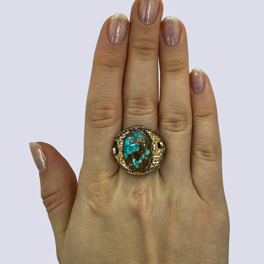 925 Oxidized Silver Ring With Turquoise, Size 8