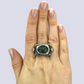 925 Oxidized Silver Ring With Green Rutilated Quartz And Emeralds, Size 8.57