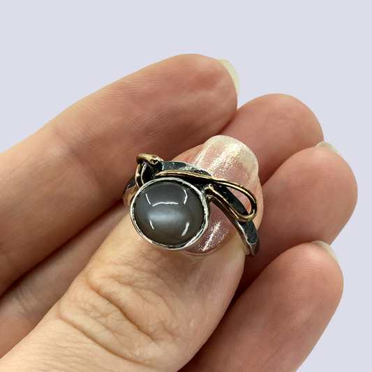 925 Oxidized Silver Ring With Brown Moonstone, Size 7