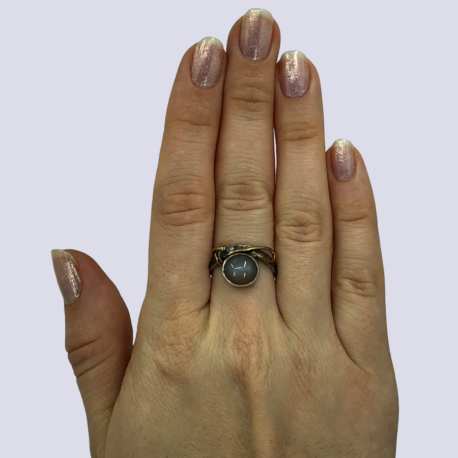 925 Oxidized Silver Ring With Brown Moonstone, Size 7